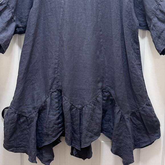 Match Point Women's 100% Linen Oversized Tunic Top Size M Gray Ruffle Accents - Picture 8 of 12